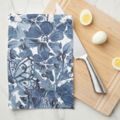 Blauw & Wit Waterverf Bloemenvlinder Elegant Theedoek (Quarter Fold)