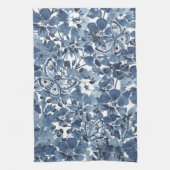 Blauw & Wit Waterverf Bloemenvlinder Elegant Theedoek (Verticaal)