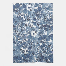 Blauw & Wit Waterverf Bloemenvlinder Elegant