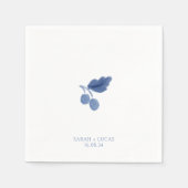 Blauw & Wit Waterverf Botanische bruiloft servette Servet (Voorkant)