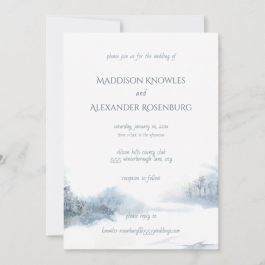 Blauw-wit Waterverf bruiloft met RSVP Kaart (Voorkant)