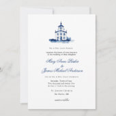 Blauw-wit waterverf Kapel Christelijke bruiloft Kaart (Voorkant)