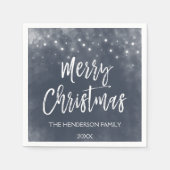 Blauw-wit Waterverf Kerstscript Vakantie Servet (Voorkant)