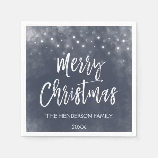 Blauw-wit Waterverf Kerstscript Vakantie Servet (Voorkant)