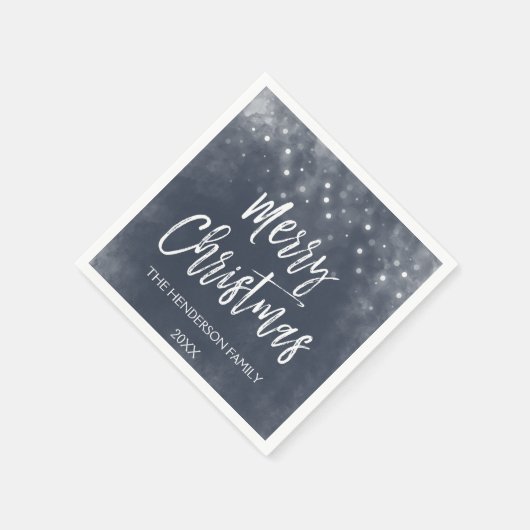 Blauw-wit Waterverf Kerstscript Vakantie Servet (Hoek)