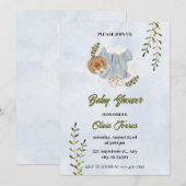 Blauw Wit Waterverf Kleding Baby shower Kaart (Voorkant / Achterkant)