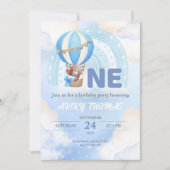 Blauw-wit Waterverf minimalistisch verjaardagsfees Kaart (Voorkant)