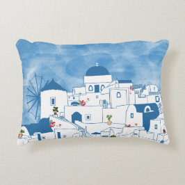 Blauw & Wit Waterverf Santorini Griekenland Accent Kussen
