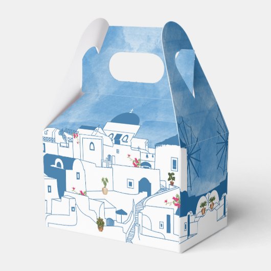 Blauw & Wit Waterverf Santorini Griekenland Bedankdoosjes (Achterkant)