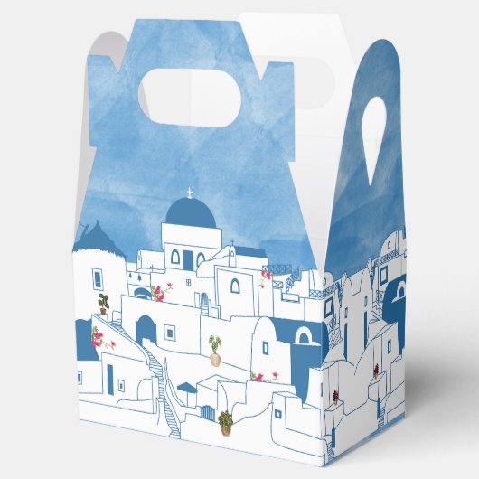 Blauw & Wit Waterverf Santorini Griekenland Bedankdoosjes (Geopend)