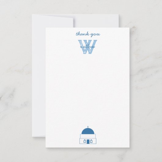 Blauw & Wit Waterverf Santorini Griekenland Bedankkaart (Voorkant)