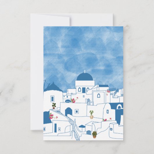 Blauw & Wit Waterverf Santorini Griekenland Bedankkaart (Achterkant)