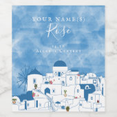 Blauw & Wit Waterverf Santorini Griekenland Bruilo Wijn Etiket (Enkel label)