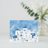 Blauw & Wit Waterverf Santorini Griekenland Feestdagenkaart (Staand voorkant)