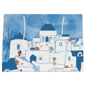 Blauw & Wit Waterverf Santorini Griekenland Groot Cadeauzakje (Voorkant)