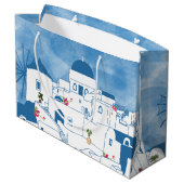 Blauw & Wit Waterverf Santorini Griekenland Groot Cadeauzakje (Achterkant Gekanteld)