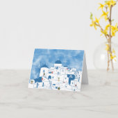 Blauw & Wit Waterverf Santorini Griekenland Kaart (Gele Bloem)