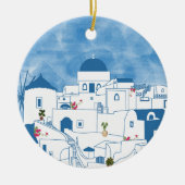 Blauw & Wit Waterverf Santorini Griekenland Keramisch Ornament (Voorkant)