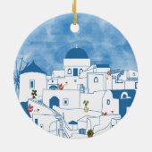 Blauw & Wit Waterverf Santorini Griekenland Keramisch Ornament (Achterkant)