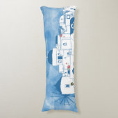 Blauw & Wit Waterverf Santorini Griekenland Lichaamskussen (Voorkant Verticaal)