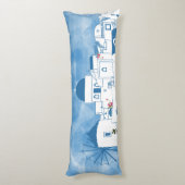 Blauw & Wit Waterverf Santorini Griekenland Lichaamskussen (Achterkant (Verticaal))