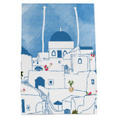 Blauw & Wit Waterverf Santorini Griekenland Medium Cadeauzakje (Achterkant)