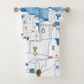Blauw & Wit Waterverf Santorini Griekenland Monogr Bad Handdoek (Insitu)