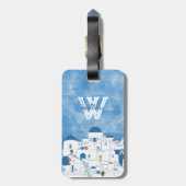 Blauw & Wit Waterverf Santorini Griekenland Monogr Bagagelabel (Achterkant verticaal)
