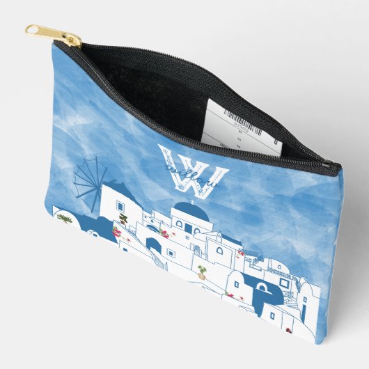 Blauw & Wit Waterverf Santorini Griekenland Monogr Etui (Open)