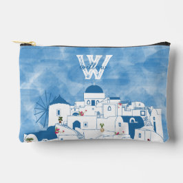 Blauw & Wit Waterverf Santorini Griekenland Monogr Etui