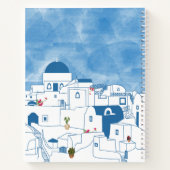Blauw & Wit Waterverf Santorini Griekenland Monogr Notitieboek (Achterkant)