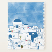 Blauw & Wit Waterverf Santorini Griekenland Monogr Planner (Achterkant)