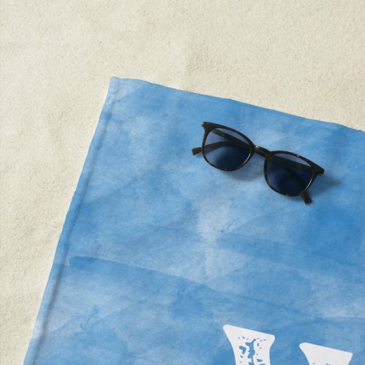 Blauw & Wit Waterverf Santorini Griekenland Monogr Strandlaken (In situ)