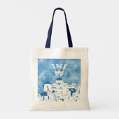 Blauw & Wit Waterverf Santorini Griekenland Monogr Tote Bag (Achterkant)