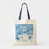 Blauw & Wit Waterverf Santorini Griekenland Monogr Tote Bag (Voorkant)
