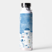 Blauw & Wit Waterverf Santorini Griekenland Monogr Waterfles (Links)