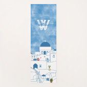 Blauw & Wit Waterverf Santorini Griekenland Monogr Yogamat (Voorkant)