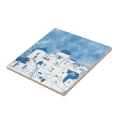 Blauw & Wit Waterverf Santorini Griekenland Tegeltje (Zijkant)