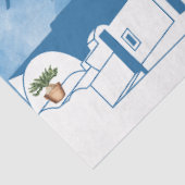 Blauw & Wit Waterverf Santorini Griekenland Tissuepapier (Detail)