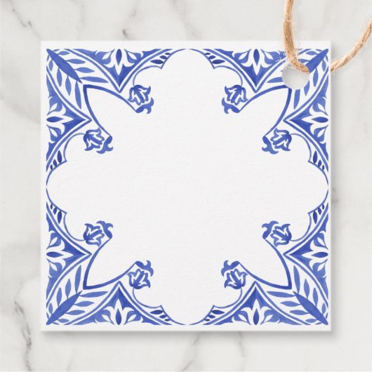 Blauw-Wit Waterverf Tegel Bedankjes Labels (Achterkant)