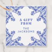 Blauw-Wit Waterverf Tegel Bedankjes Labels (Voorkant)