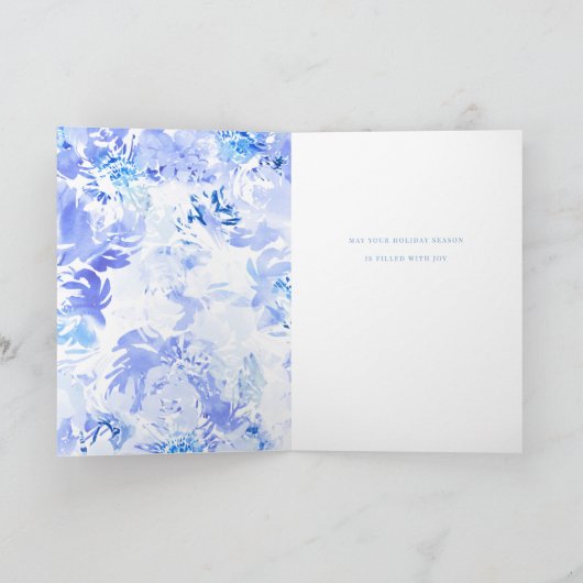 Blauw Wit Waterverf Vrolijk Kerstfeest Nieuwjaar Kaart (Binnen)