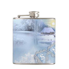 BLAUW & WIT WATERVERF WINTERSCÈNES HEUPFLES