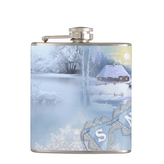 BLAUW & WIT WATERVERF WINTERSCÈNES HEUPFLES (Voorkant)