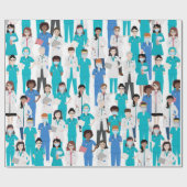 Blauw wit werkdocument voor medisch personeel cadeaupapier (Vlak)