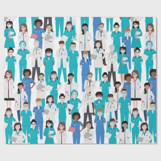 Blauw wit werkdocument voor medisch personeel cadeaupapier (Vlak)