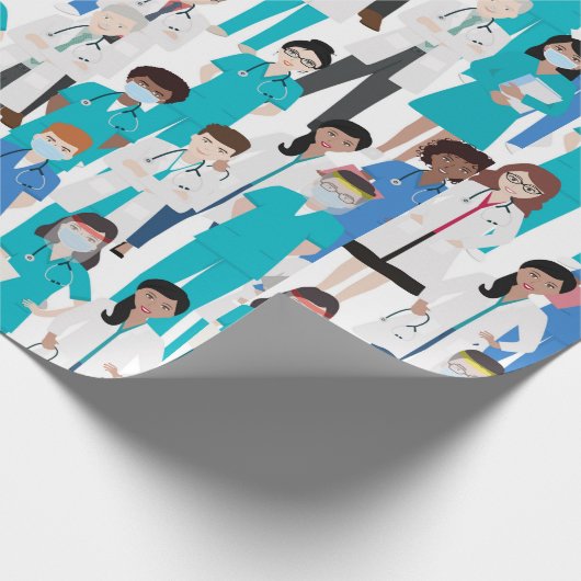 Blauw wit werkdocument voor medisch personeel cadeaupapier (Hoek)