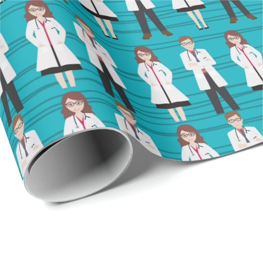 Blauw wit werkdocument voor medisch personeel cadeaupapier (Rol Hoek)