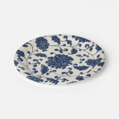  blauw + wit wervelende botanische bloemen papieren bordje (Gekanteld)
