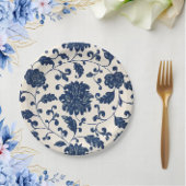 blauw + wit wervelende botanische bloemen papieren bordje